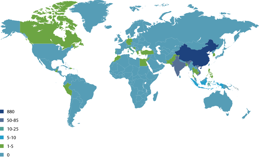 World Map Diagram of 1,159 Manufacturers in 27 Countries
