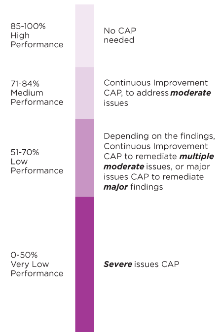 Diagram showing WCA Audit Performance Levels and continuous improvement recommendations