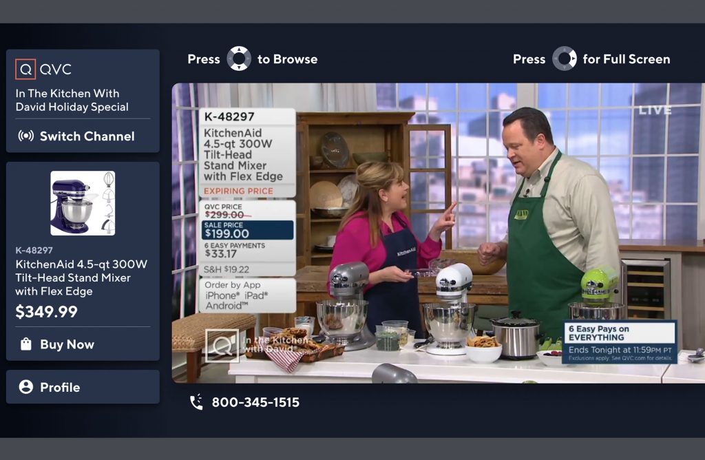 A photo of a QVC show streaming on a Samsung TV