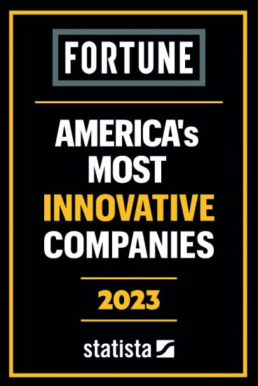 Fortune's America's Most Innovative Companies 2023 logo is shown in black, white and gold. 